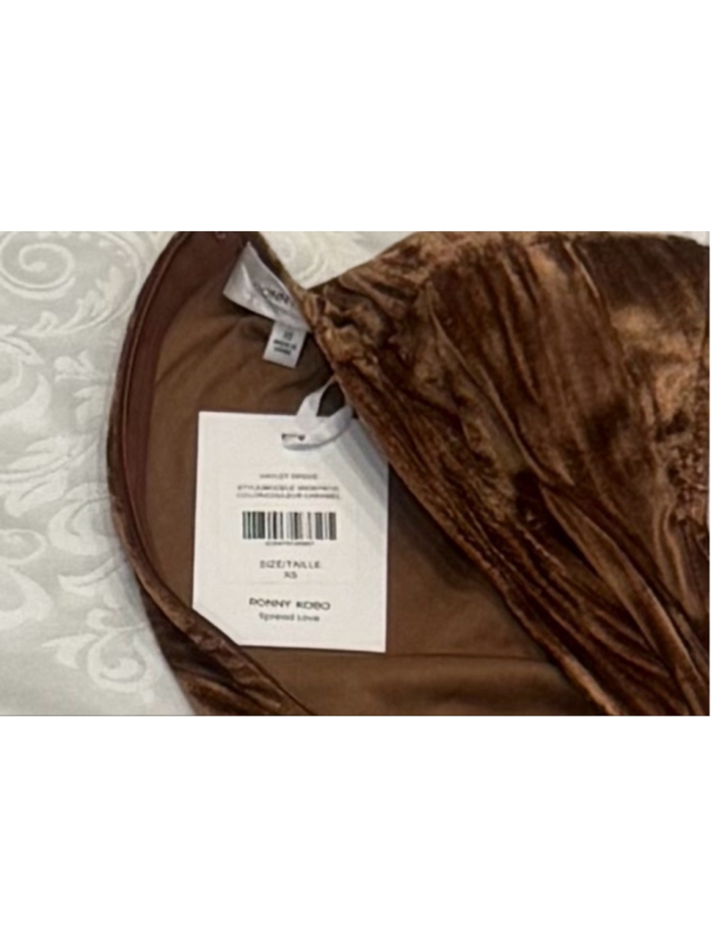 Ronny Kobo Hayley Plunge Neck Ruched Maxi Dress Caramel Velvet XS - Picture 6 of 7